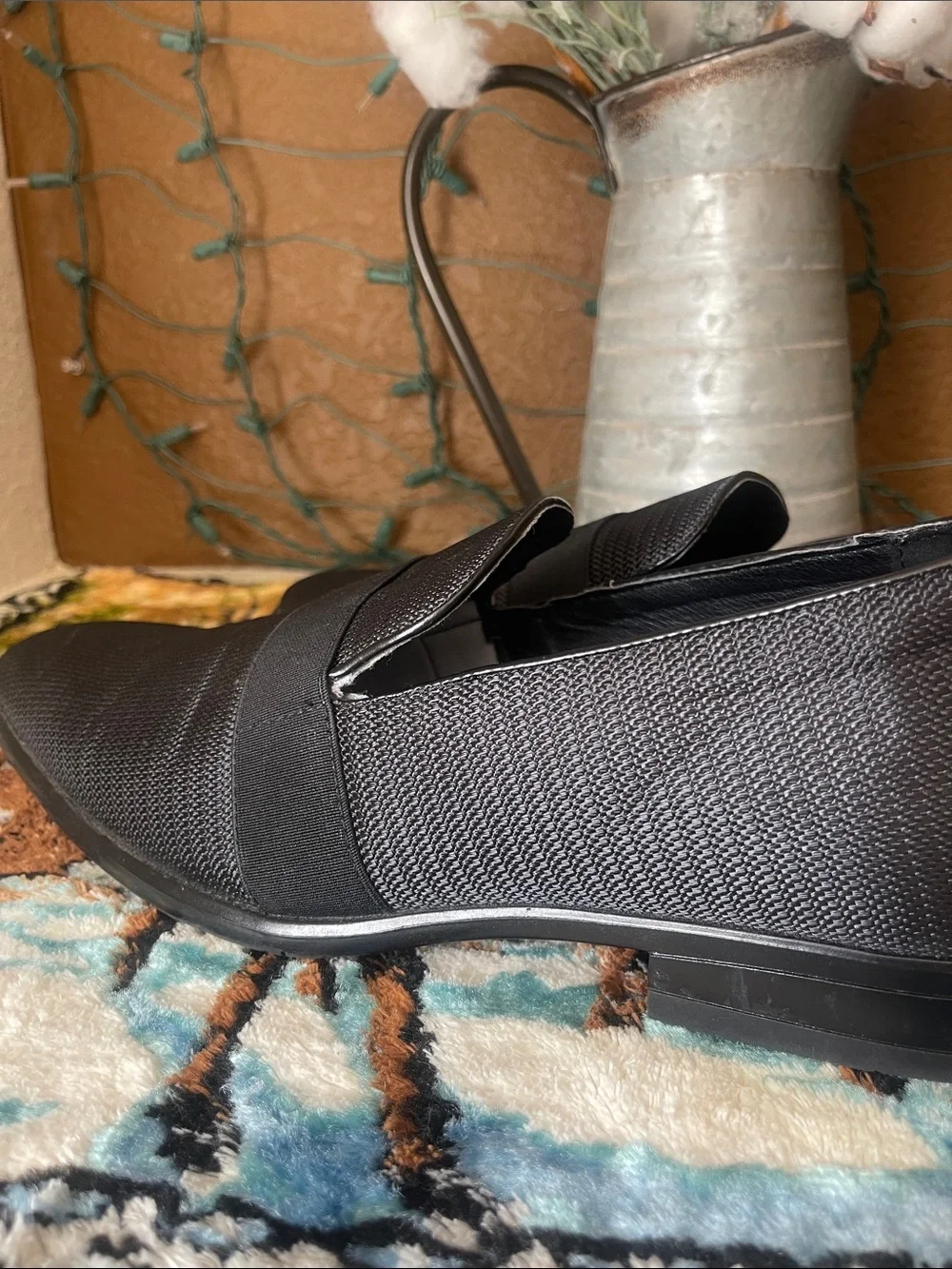 Van Heusen Black Textured Slip-On Loafers